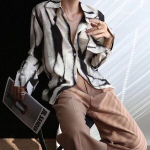 Commense Black and Cream Tie-Dye Button Down Shirt